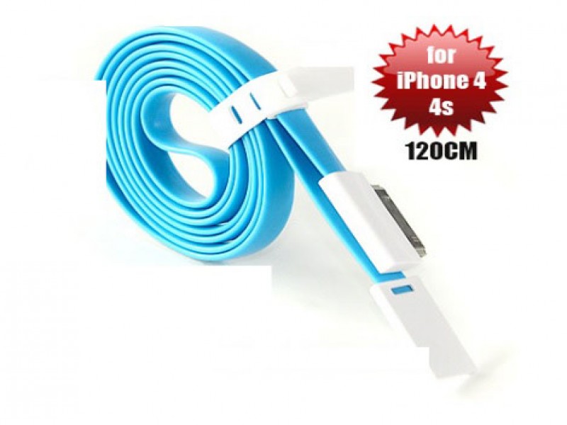 Vojo 30-Pin Charging & Data Cable for iPhone 4/4S, 120cm, Blue - Magnetic Fold-Flat Design