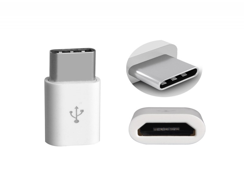 USB-C to Micro USB Aluminium Adapter, White - Reversible, USB 3.1/3.0/2.0