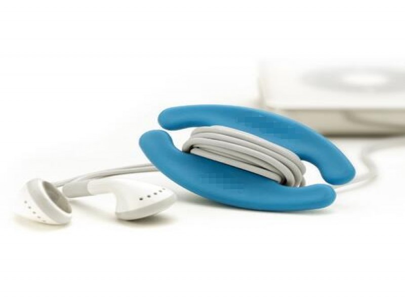 Flat Cable & Cord Wrap, Blue - Soft Earbud Organiser for Pocket & Bag