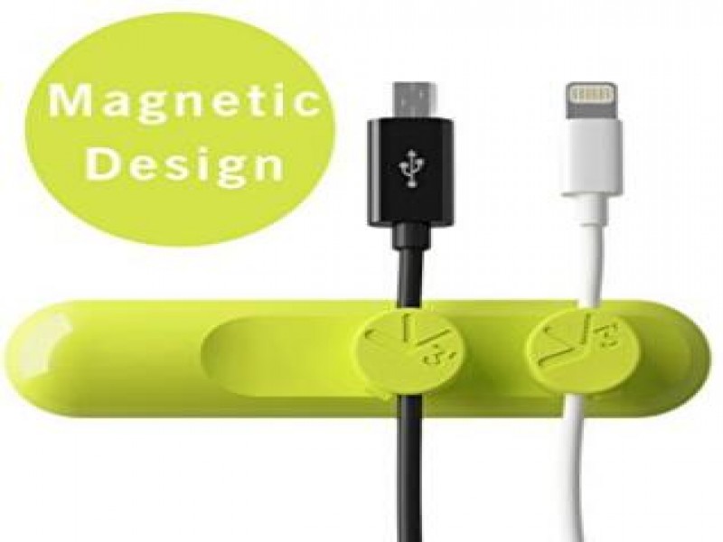 Magnetic Desktop Cable Clips, Green - 3M Adhesive Base, Easy-Release Cord Management