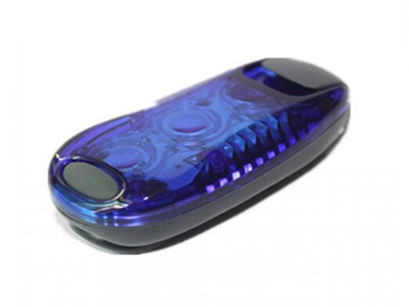Lasa Clip-On LED Safety Running Light, Blue - Steady & Strobe, CR2032 Powered