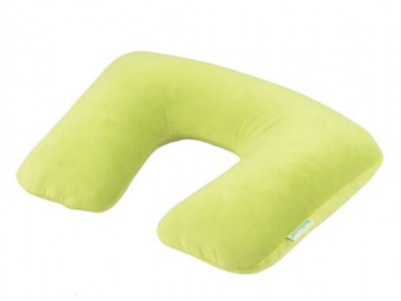 Inflatable Plush Travel Neck Pillow, Light Green - Fast Inflation, Compact