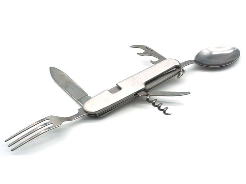 Folding Camping Cutlery Multi-Tool, Set of 2, Small - Fork, Spoon, Knife & Openers