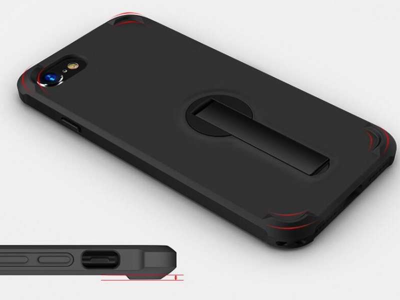 Shockproof Case with 360-Degree Rotating Stand for iPhone 7 & 8, Black - TPU Air Corners
