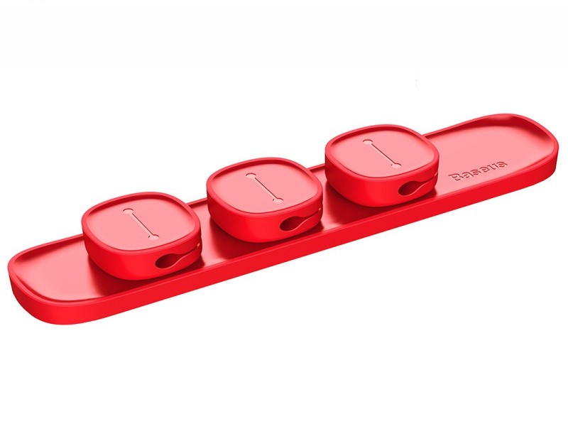 Baseus Magnetic Desktop Cable Holder, Red - Adhesive Cord Organiser with Detachable Clip