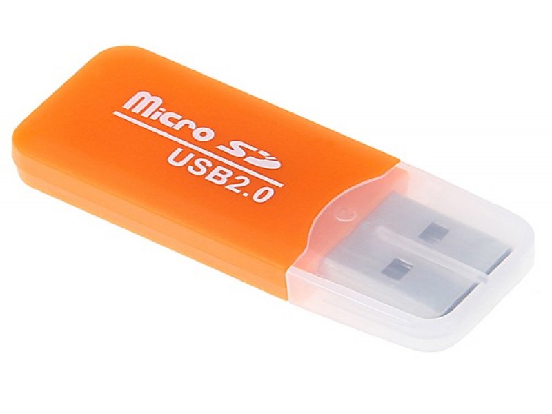 MicroSD to USB 2.0 Card Reader Adapter, Orange - Turns Your Card into a USB Stick