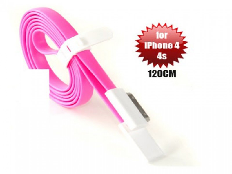 Vojo Long Charging & Data Cable for iPhone 4/4S, Pink - Magnetic Fold-Flat Design