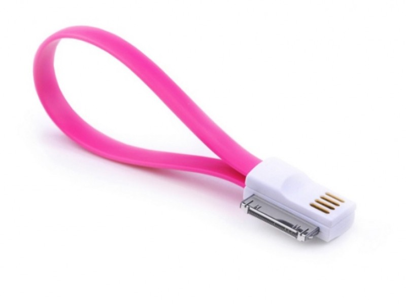 Vojo Short Charging & Data Cable for iPhone 4/4S, Pink - Magnetic Fold-Flat Design