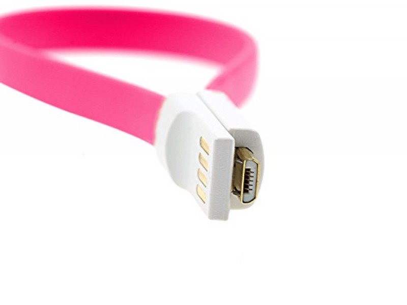 Vojo Short Micro USB Charging & Data Cable, Pink - Magnetic Fold-Flat Design