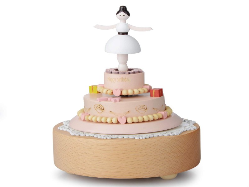 Wooden Music Box, Dancing Angel on Cake - 17cm Handcrafted Gift