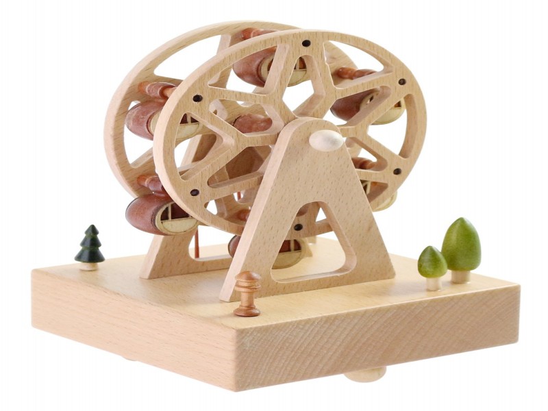 Wooden Music Box, Ferris Wheel with Swinging Cabins - 16cm Handcrafted Gift