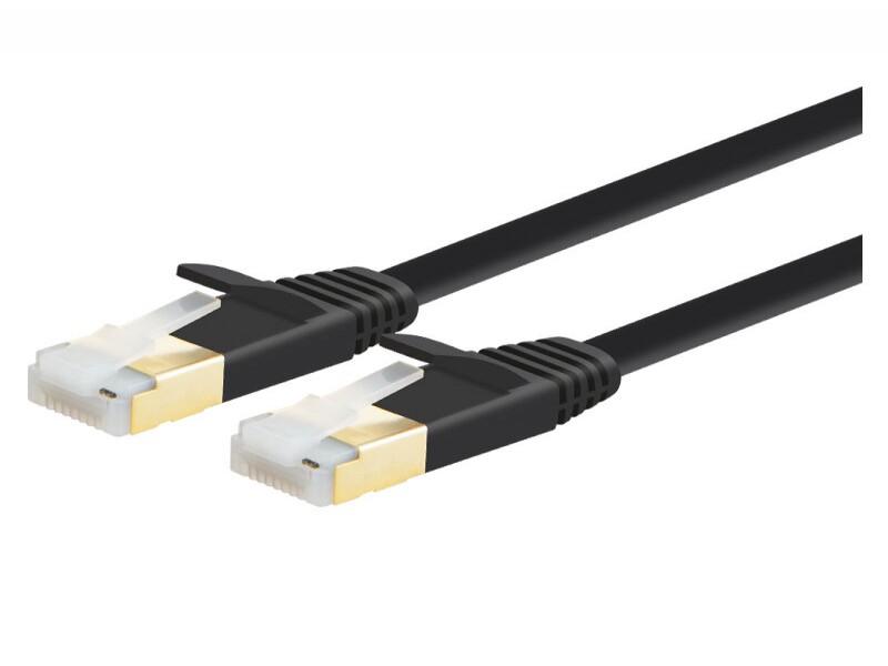 Cat7 Flat Ethernet Cable, 20m, Black - 10Gbps Shielded with Gold-Plated RJ45 Connectors