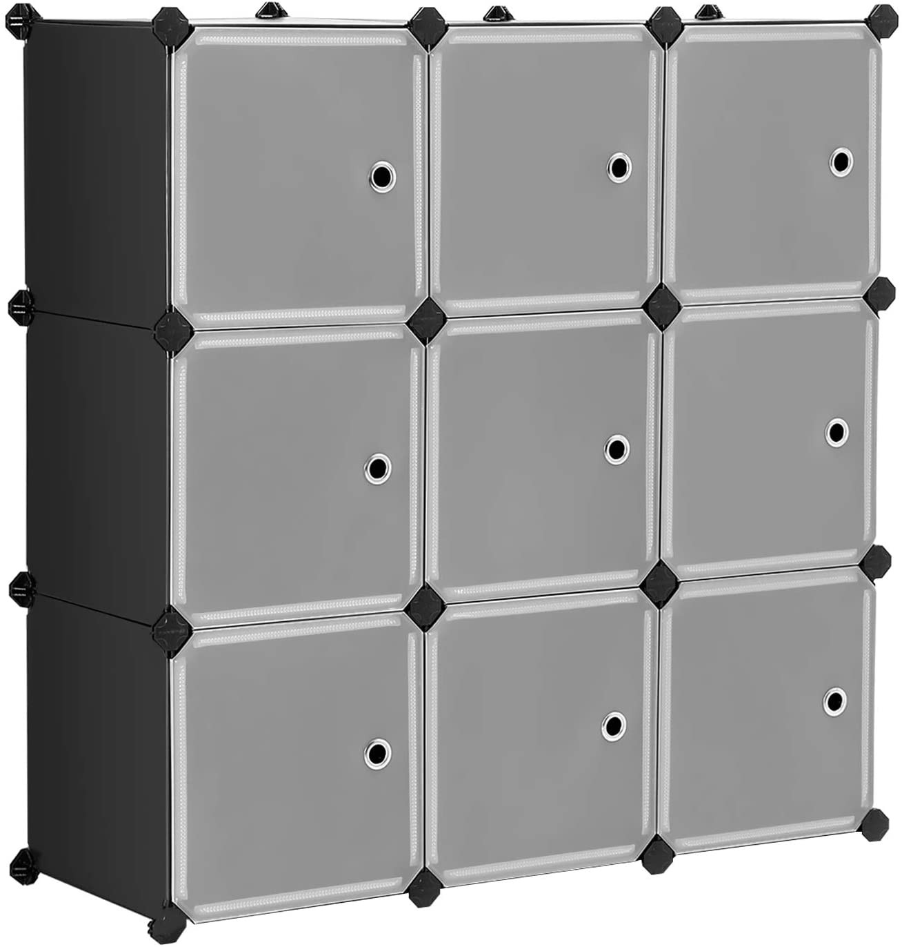 9-Cube Plastic Closet Cabinet with Doors, Black & White, 93 x 31 x 93cm - Modular Bookcase & Wardrob