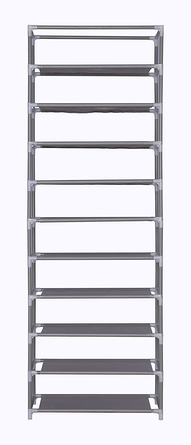 Lasa 10-Tier Shoe Rack with Dust Cover, Black - Fabric Storage Cabinet, 3kg per Shelf