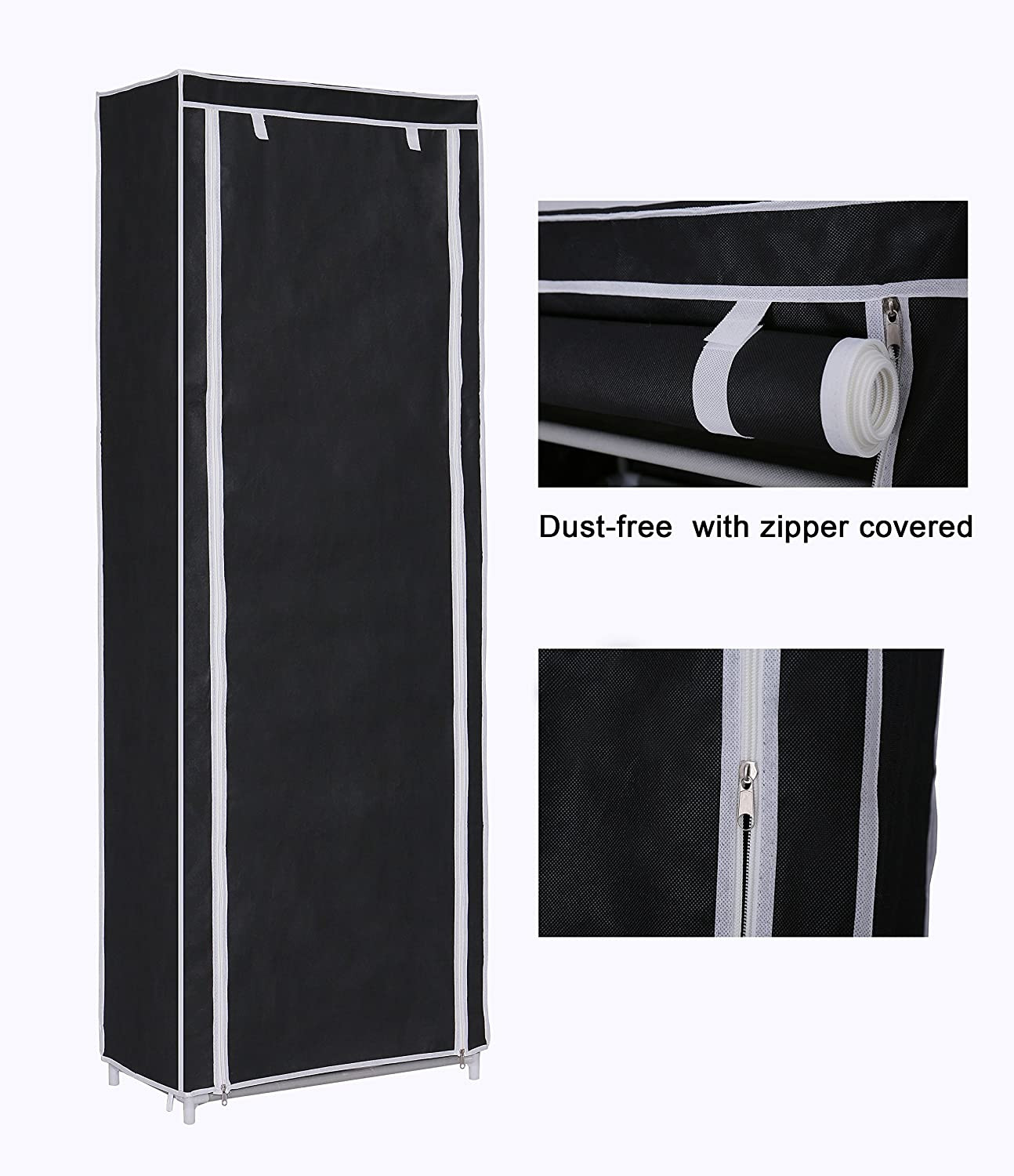 Lasa 10-Tier Shoe Rack with Dust Cover, Black - Fabric Storage Cabinet, 3kg per Shelf