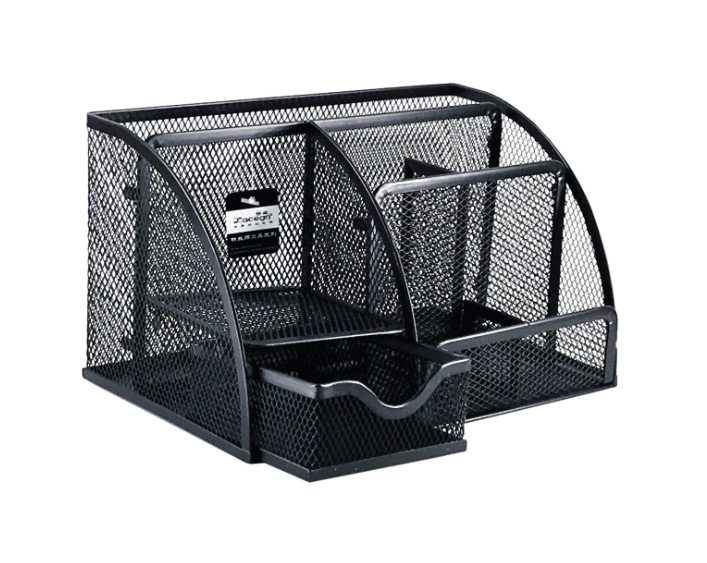 5-Compartment Mesh Metal Desk Organiser - Pencil & Stationery Holder for Office