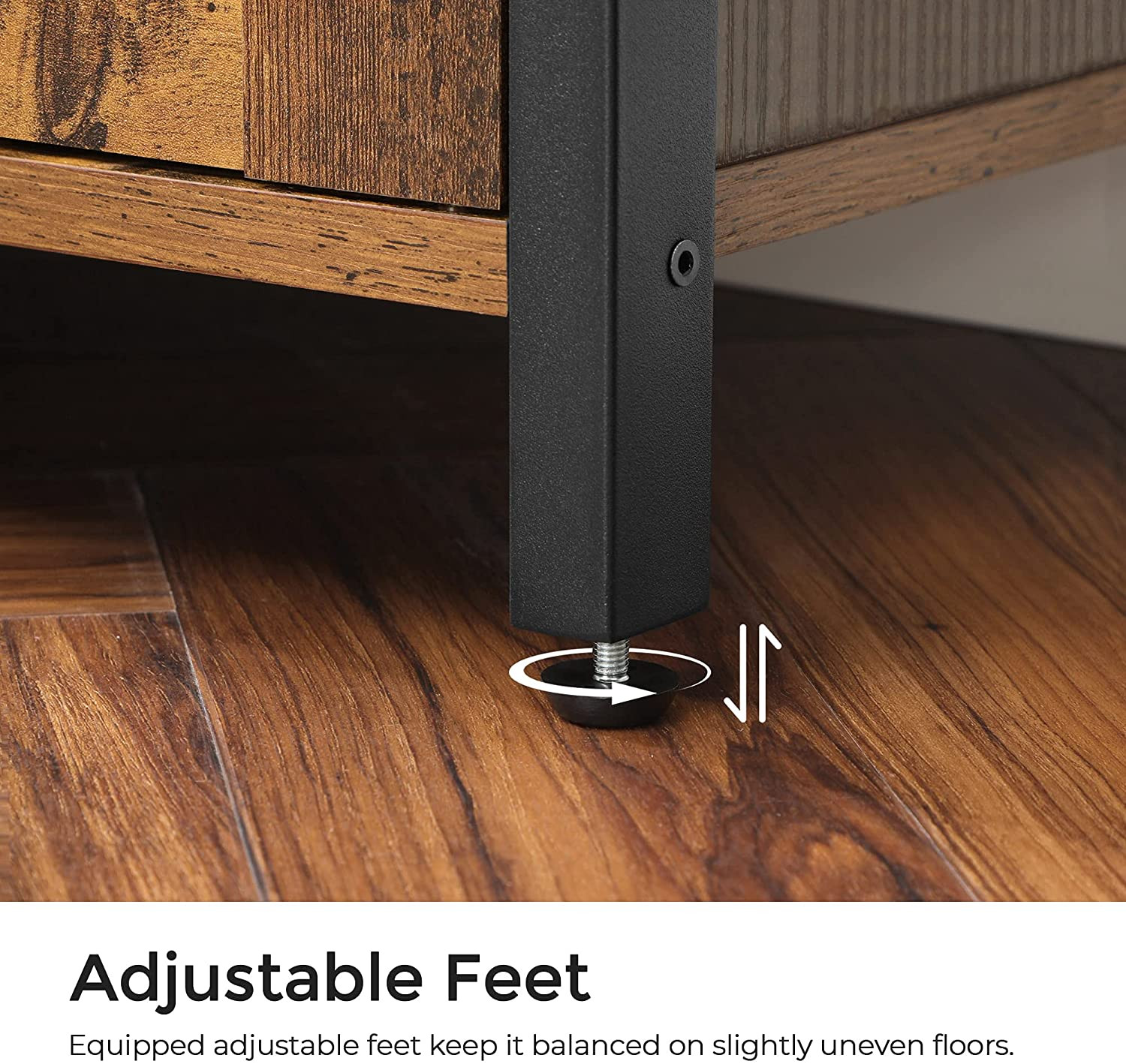 Lazava Multi-Purpose Storage Cabinet with 3 Open Shelves & Push-to-Open Door - Rustic Industrial