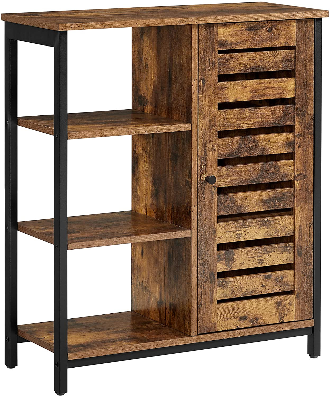 Lazava Multi-Purpose Storage Cabinet with 3 Open Shelves & Push-to-Open Door - Rustic Industrial