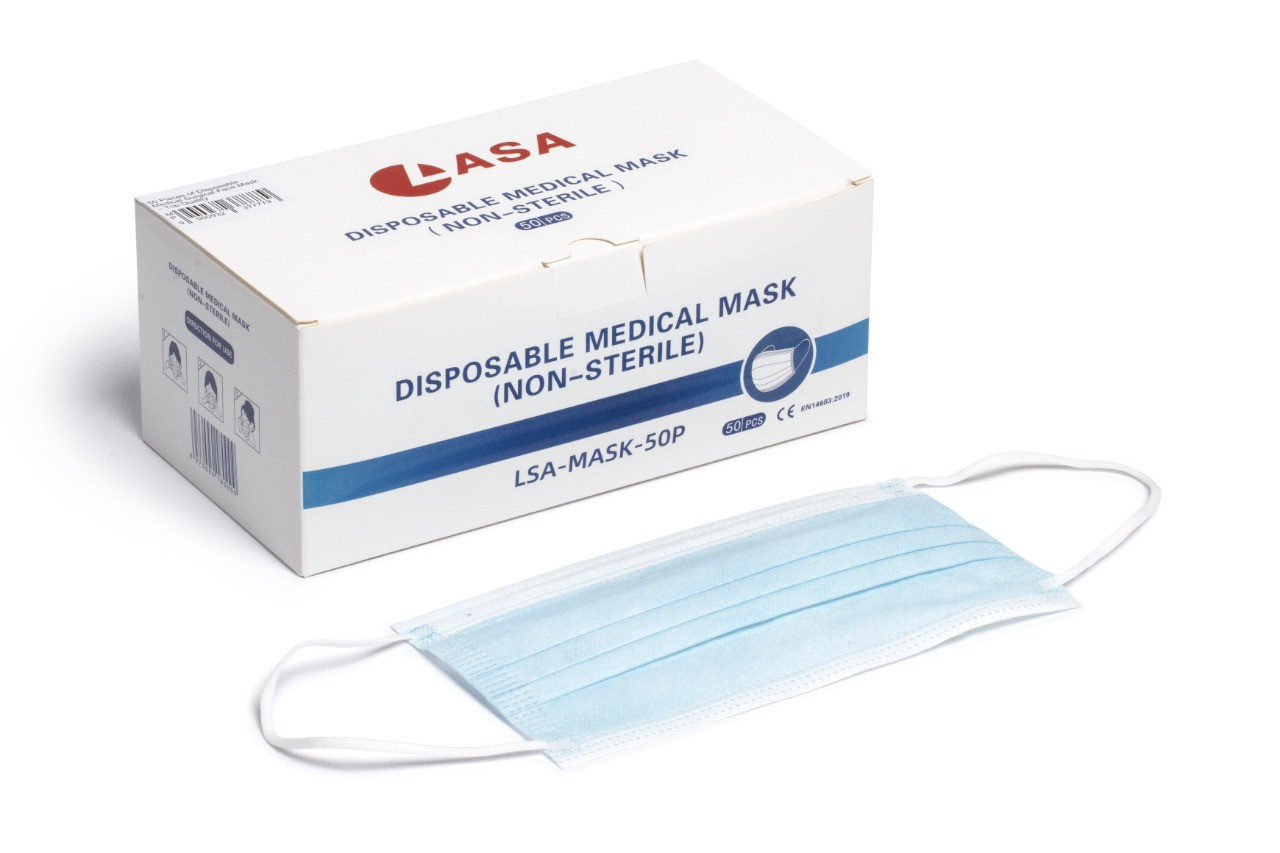 Disposable 3-Ply Surgical Face Masks, 50-Pack - Meltblown Filter Layer