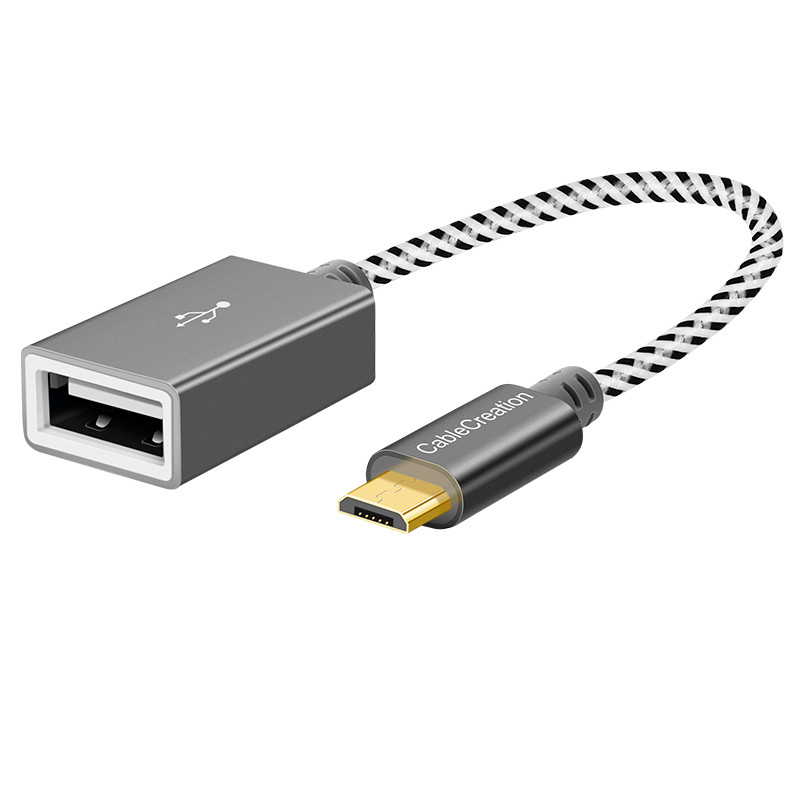 CableCreation Micro USB OTG Adapter, Male to USB Female - Gold-Plated, Braided for Android