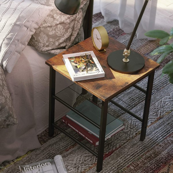 Lazava Industrial Side Tables, Set of 2, Black & Greige - Mesh Shelves, Flat or Slanted