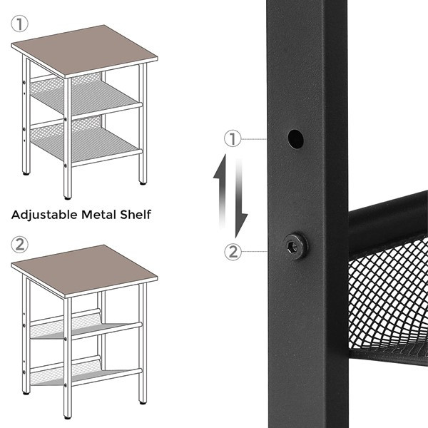 Lazava Industrial Side Tables, Set of 2, Black & Greige - Mesh Shelves, Flat or Slanted
