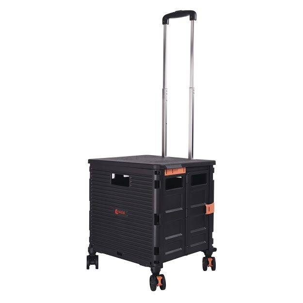 Collapsible Rolling Utility Cart with Seat - Folding Shopping & Garden Trolley