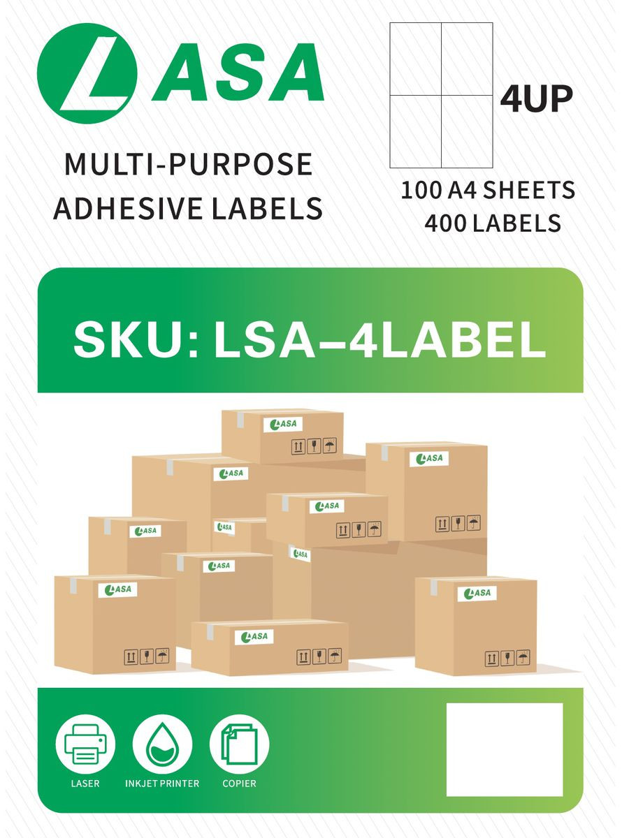 A4 Adhesive Label Sheets, 4-Up, 1 Pack - for Laser & Inkjet Printers