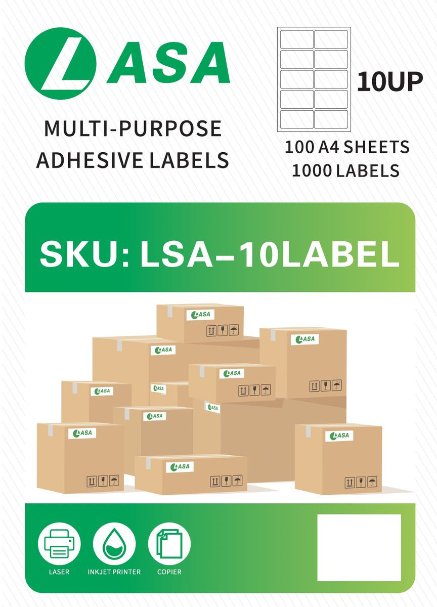 A4 Adhesive Label Sheets, 10-Up, 1 Pack - for Laser & Inkjet Printers