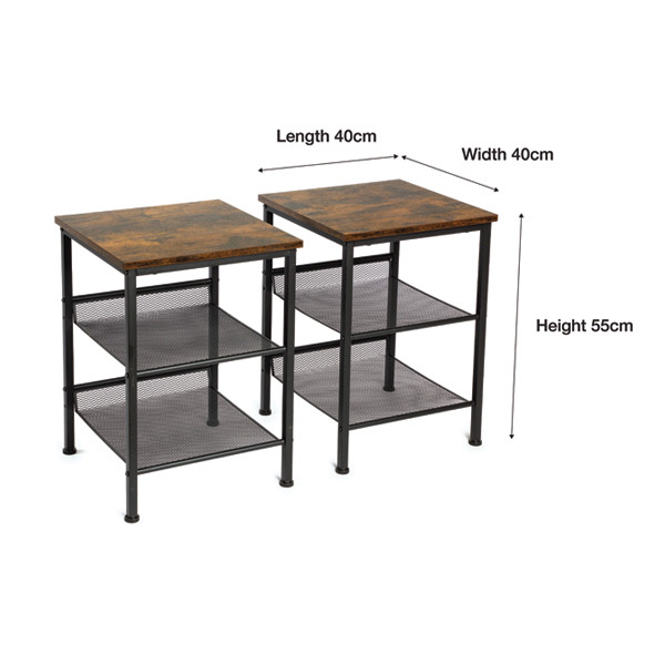 Lazava Industrial Side Tables, Set of 2, Black & Greige - Mesh Shelves, Flat or Slanted