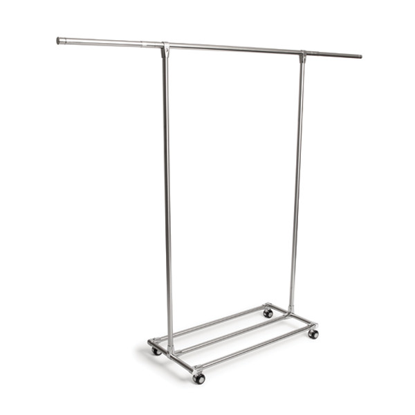 Lasa Extendable Single-Rail Garment Rack on Wheels, Silver Steel - 191 x 42 x 161cm, Flat-Tube Base, 30kg Load