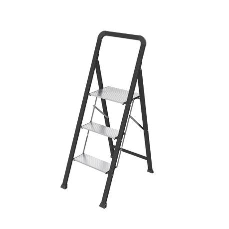 3-Step Folding Aluminium Stool with Steel Frame - Non-Slip Feet, Folds Flat for Storage