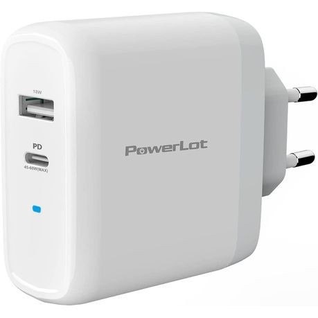 Powerlot 68W GaN Charger, 2-Port - USB-C PD 45-60W & USB-A 18W Quick Charge
