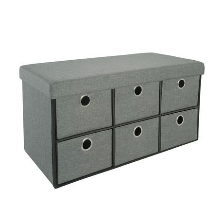 Collapsible Storage Bench with Drawers - Folding Ottoman Seat for Bedroom & Hallway