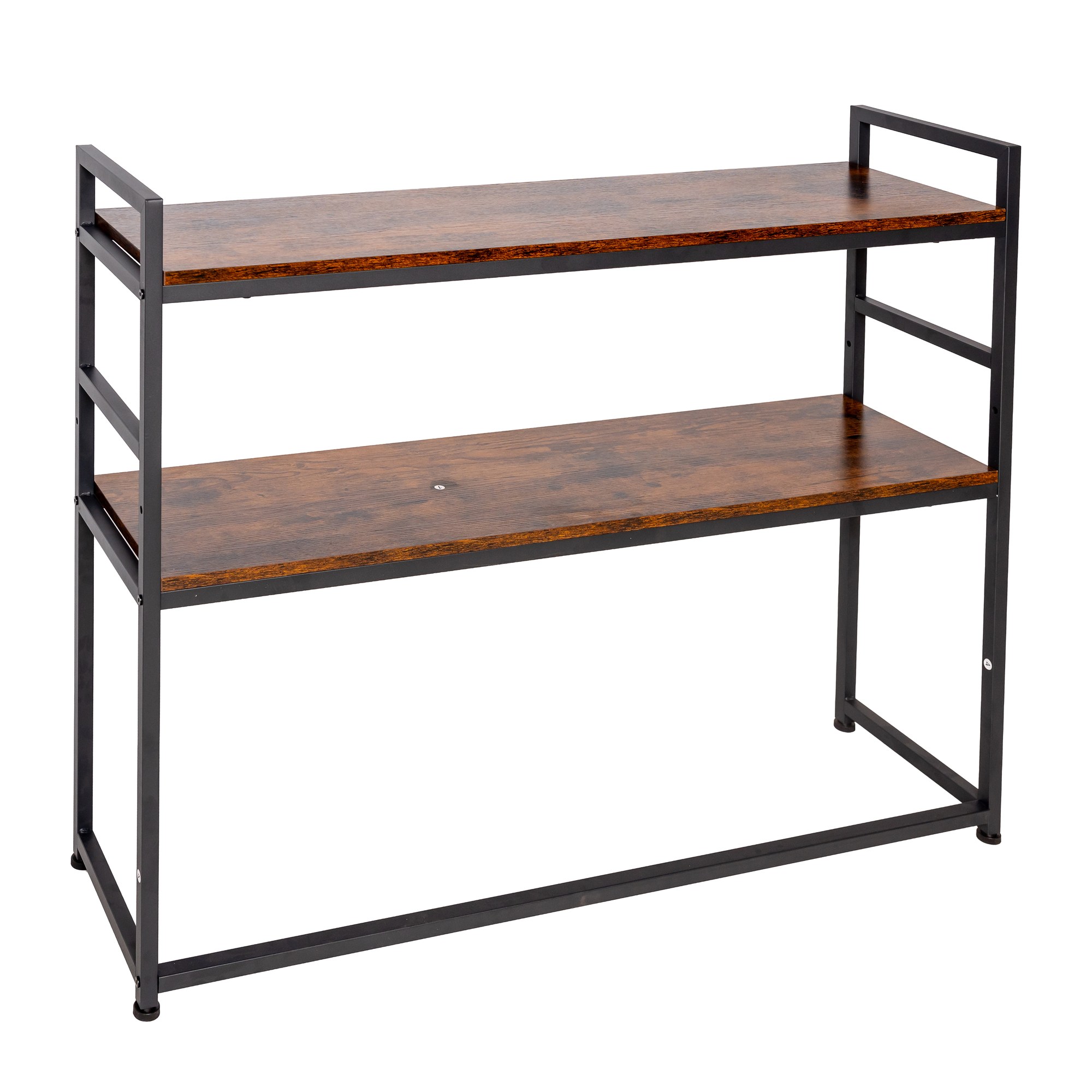 Lazava 2-Tier Desktop Shelf Organiser - Black Steel & Wood Desk Storage Rack for Office