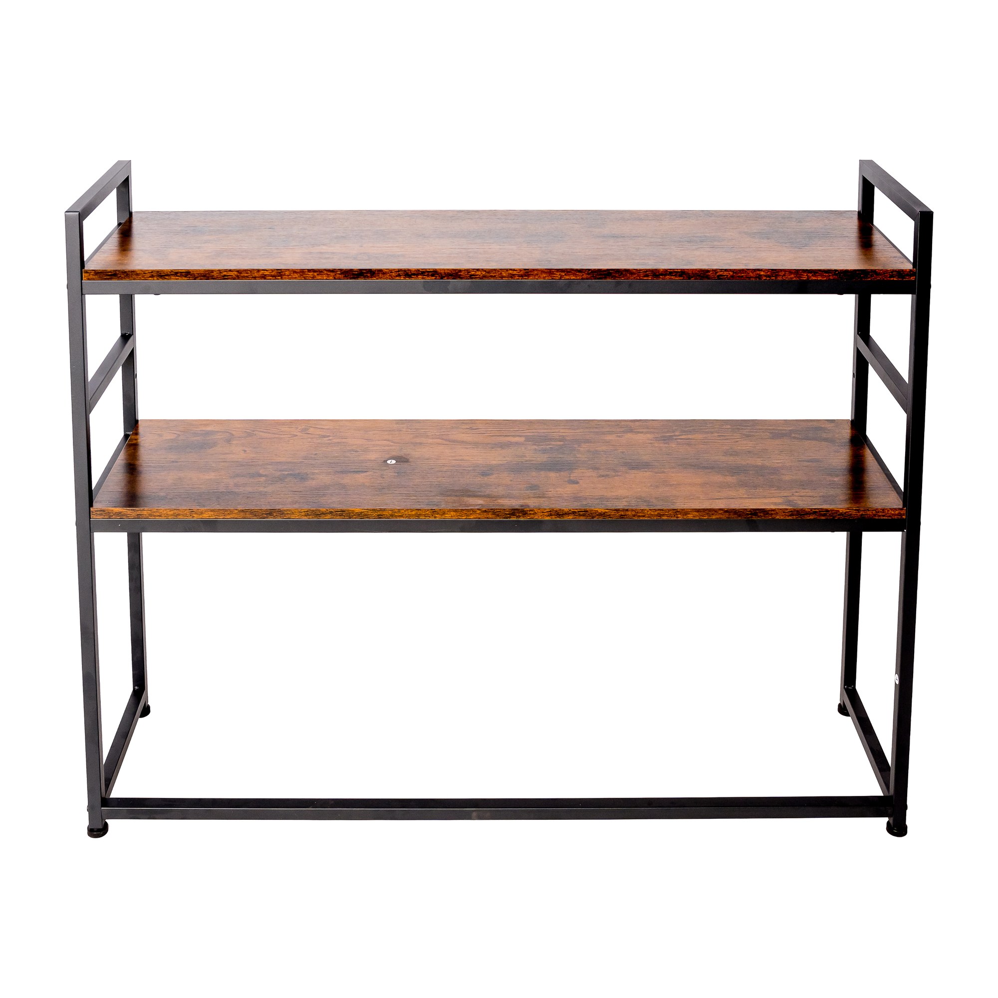Lazava 2-Tier Desktop Shelf Organiser - Black Steel & Wood Desk Storage Rack for Office
