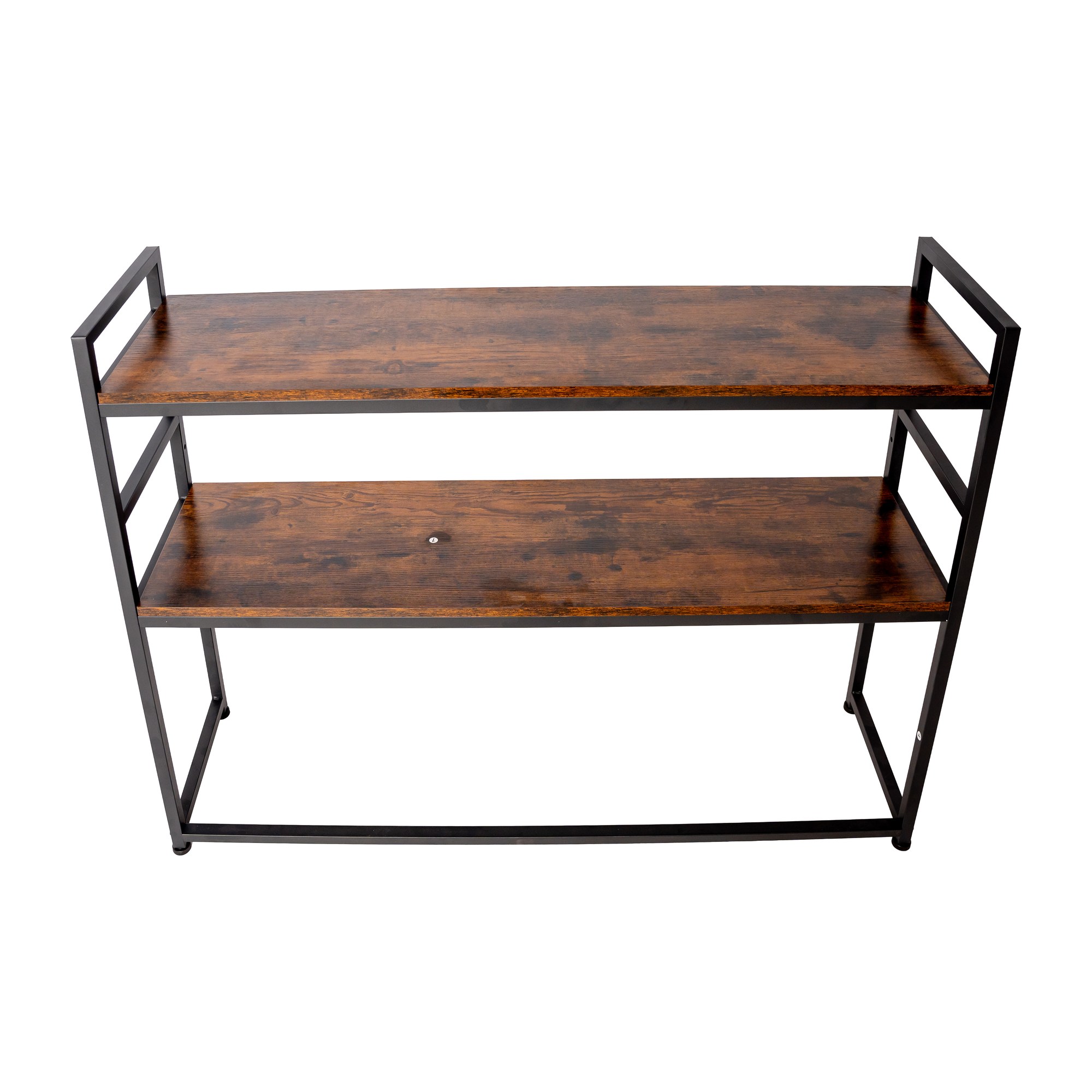 Lazava 2-Tier Desktop Shelf Organiser - Black Steel & Wood Desk Storage Rack for Office