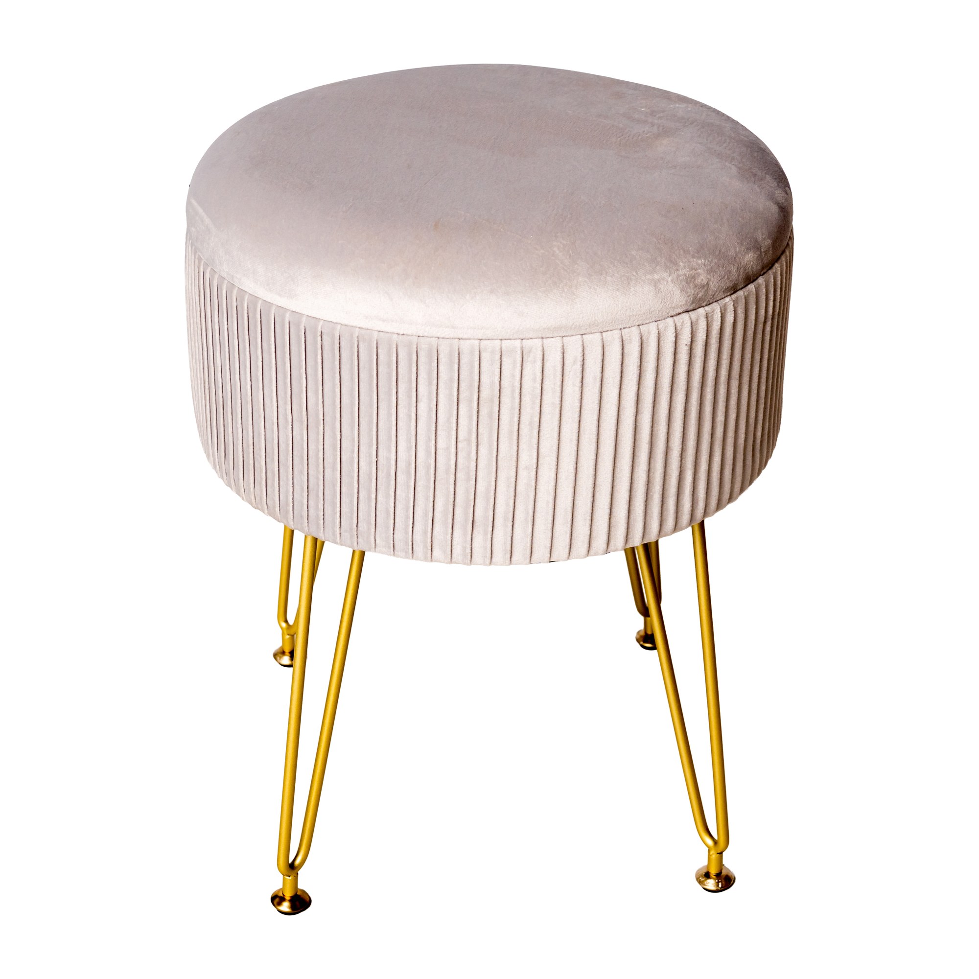 Velvet Padded Storage Stool with Metal Legs - Makeup Vanity & Home Office Seat