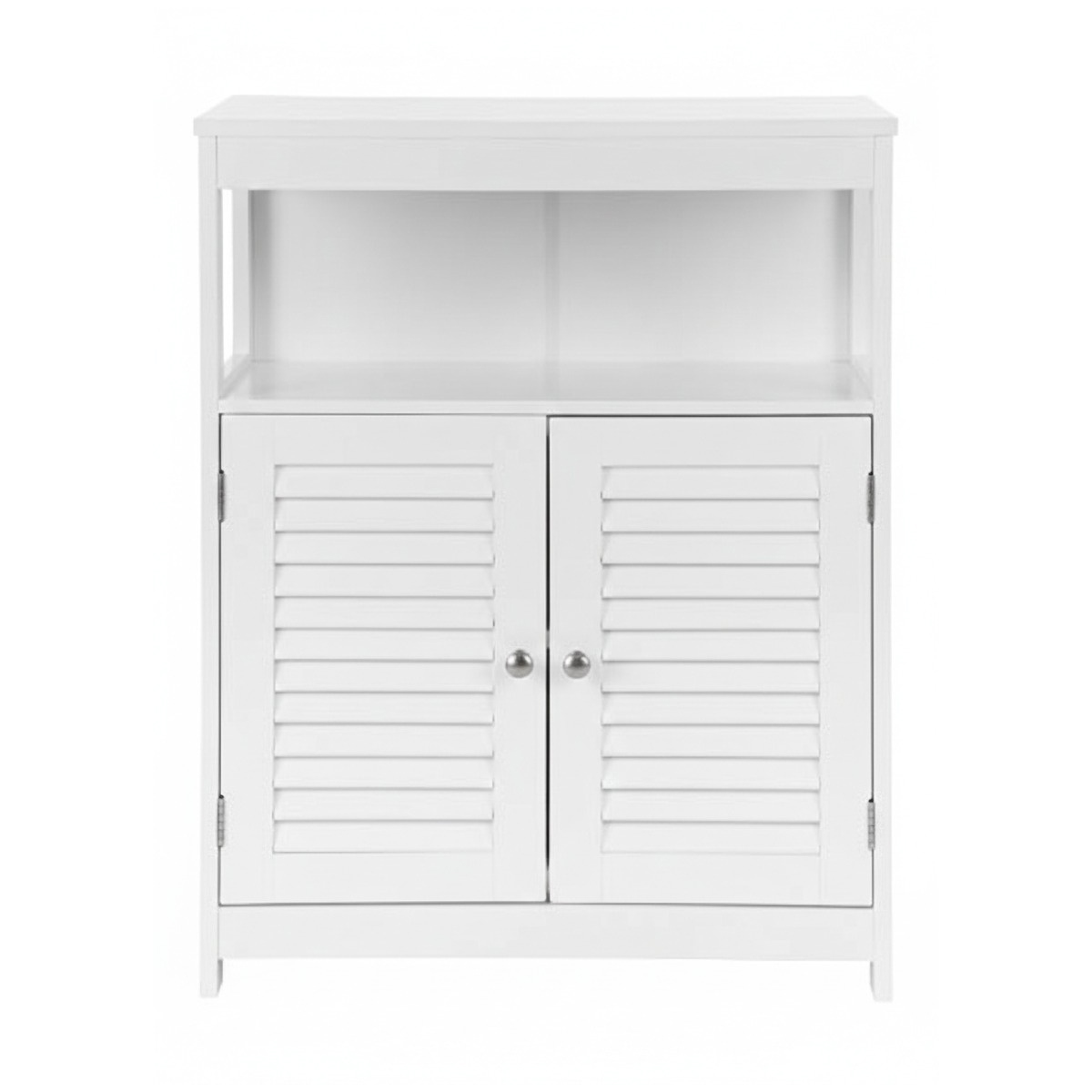 Lazava White Freestanding Floor Cabinet with Double Shutter Doors & Shelf - MDF Storage
