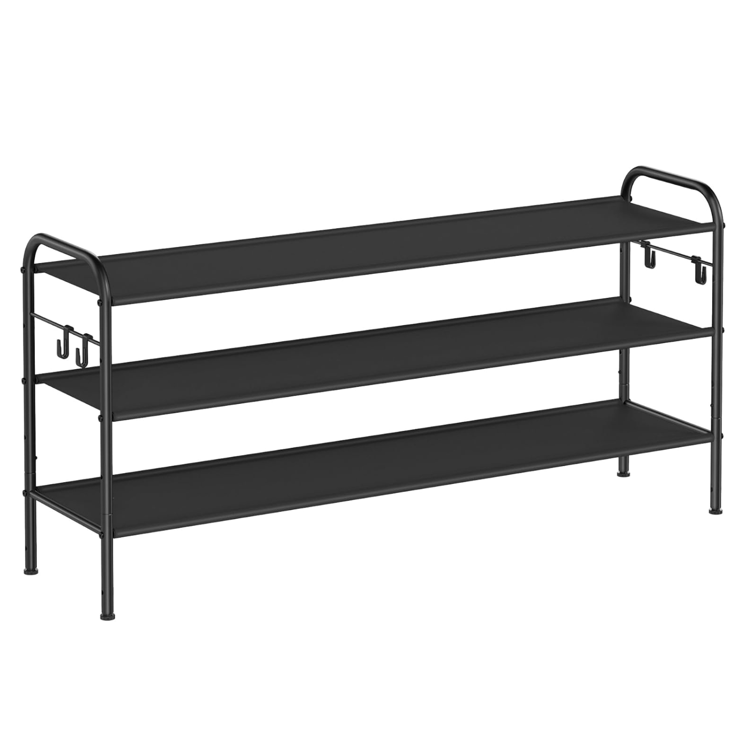 3-Tier Fabric Shoe Rack with Hooks, Black - Adjustable Shelves, 5-6 Pairs Each
