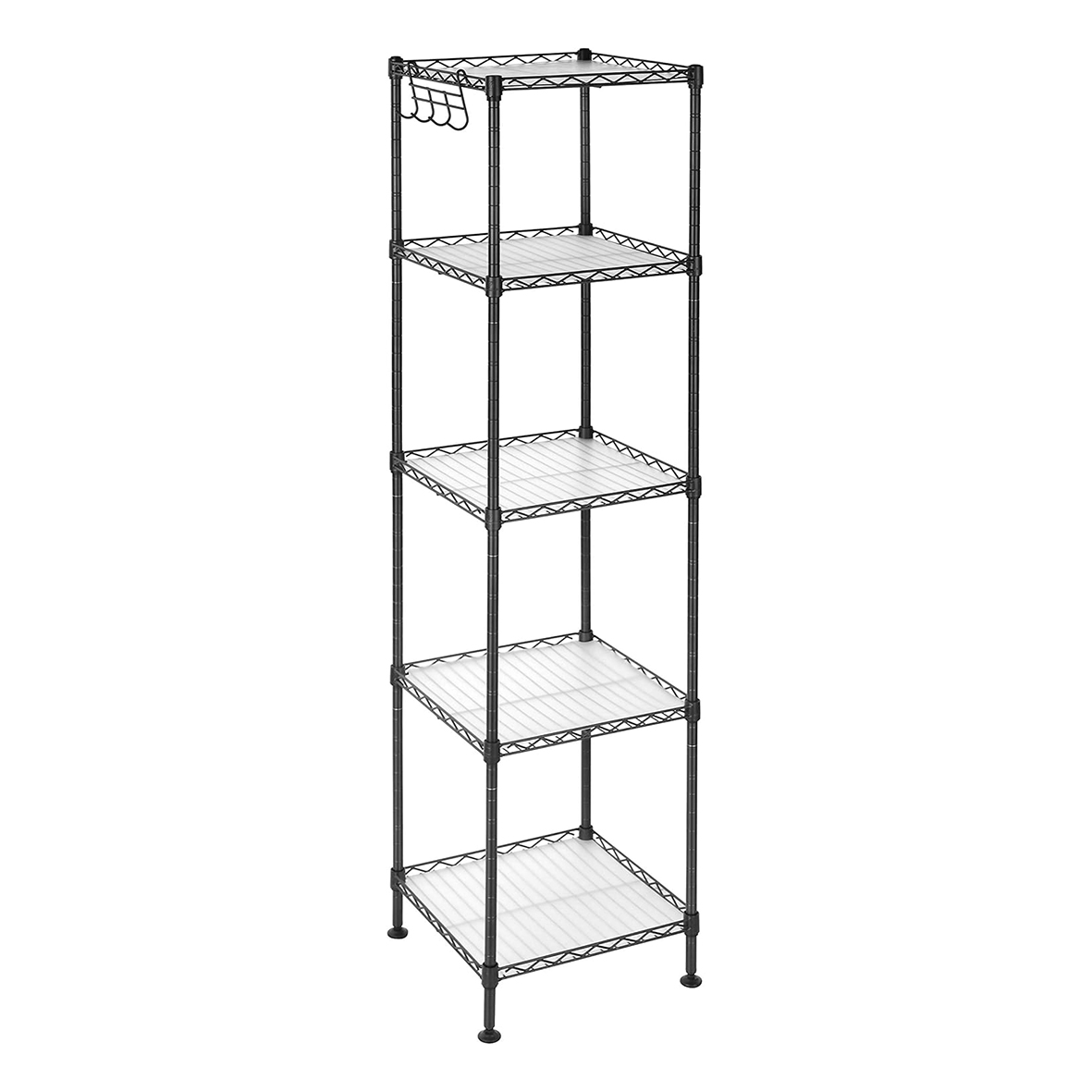 Compact Metal Storage Unit - 5 Adjustable Shelves with Hooks for Garage & Laundry