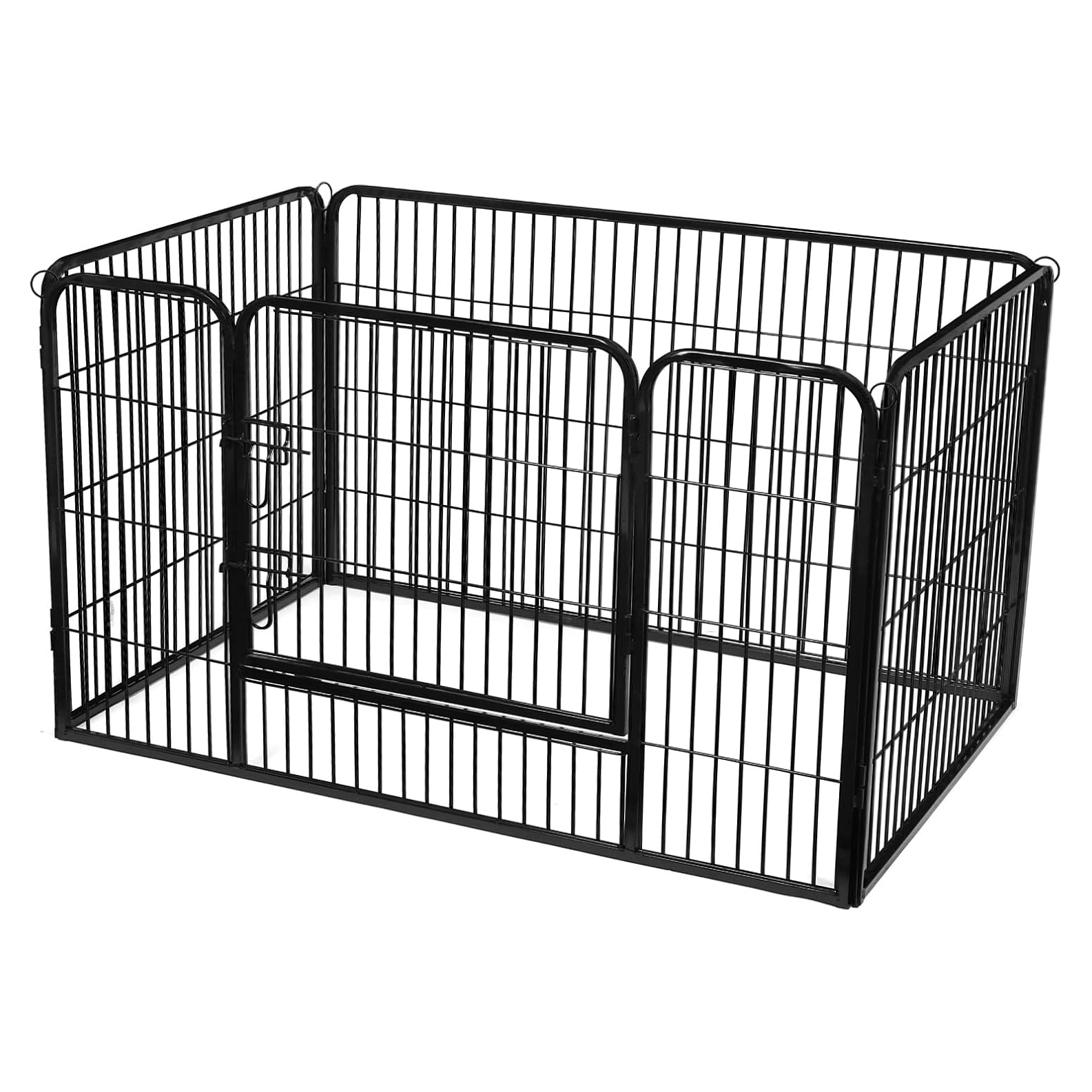 Portable Steel Pet Playpen, Black - Foldable Panels for Puppies & Small Dogs
