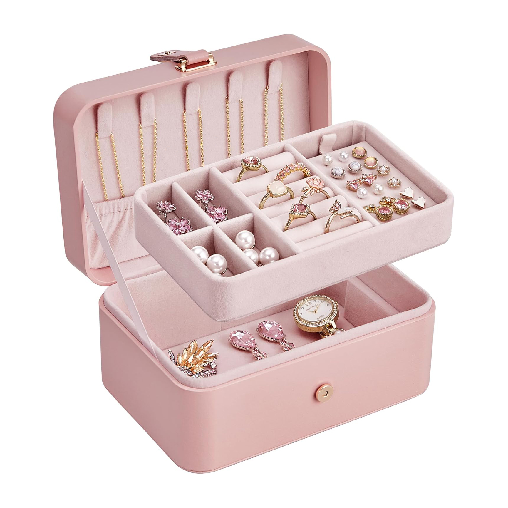 Travel Jewellery Box, Pink - 2-Layer Organiser, 11.6 x 16 x 7.5cm