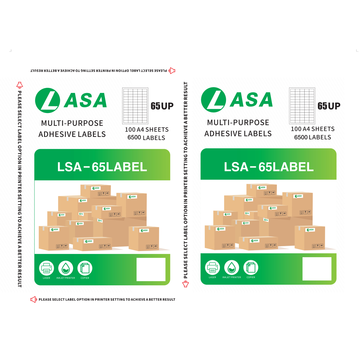 A4 Adhesive Labels, 65-Up, 100 Sheets - 6500 Small Stickers for Printers