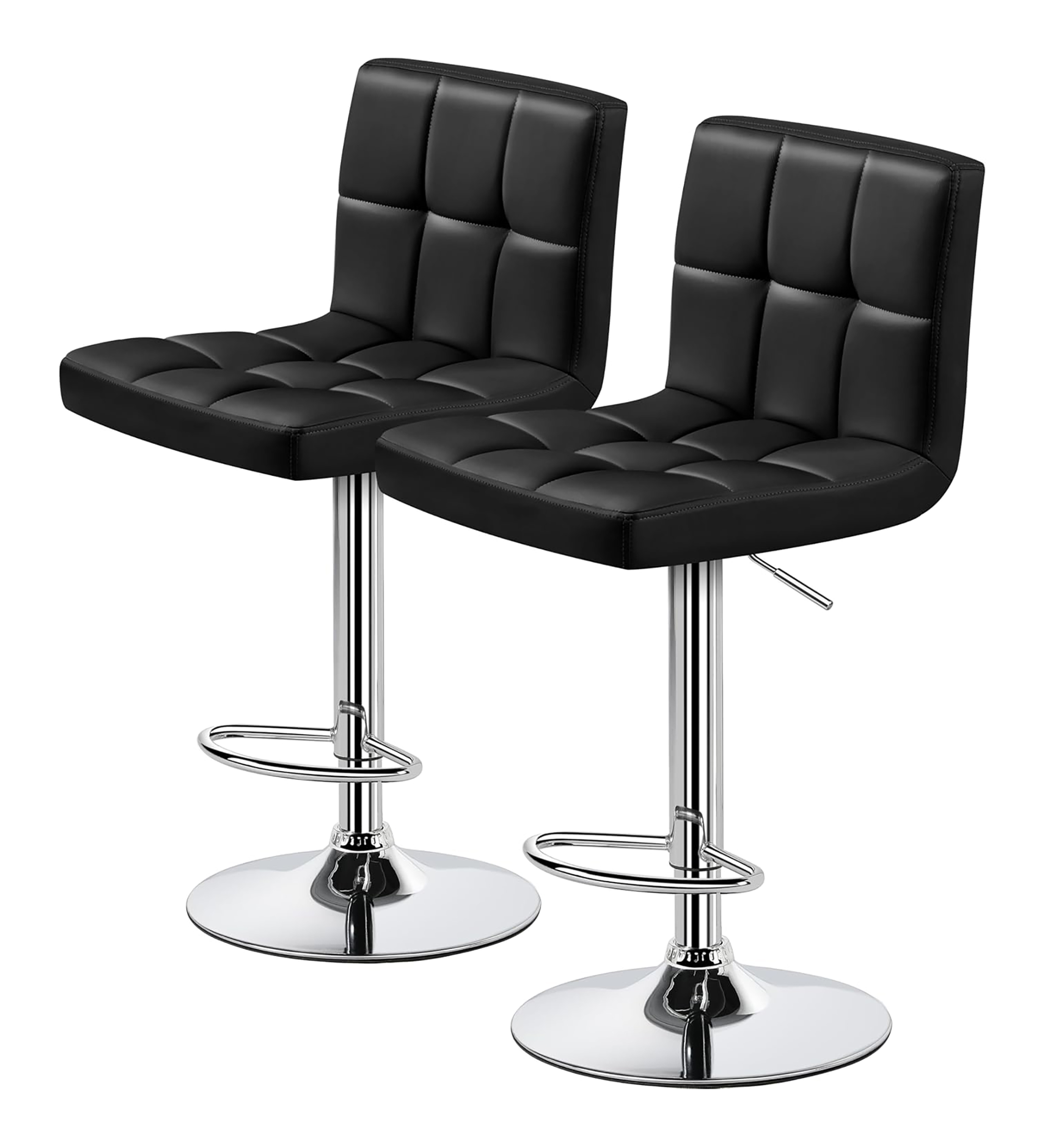 Adjustable PU Leather Swivel Bar Stools with Backrest, Set of 2, Black - for Kitchen Counter & Break