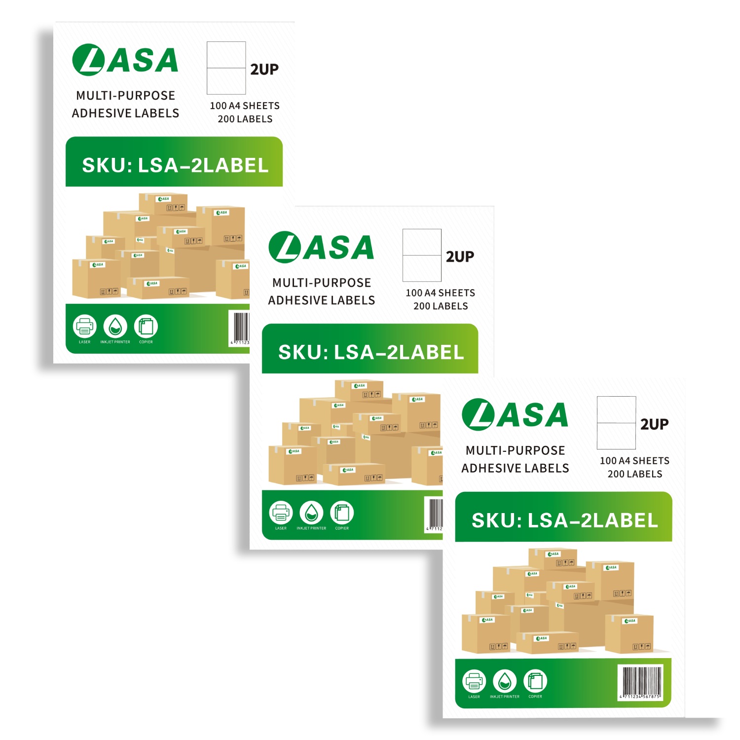 A4 Barcode Label Sheets, 2-Up, 3-Pack - Permanent Adhesive Printer Labels