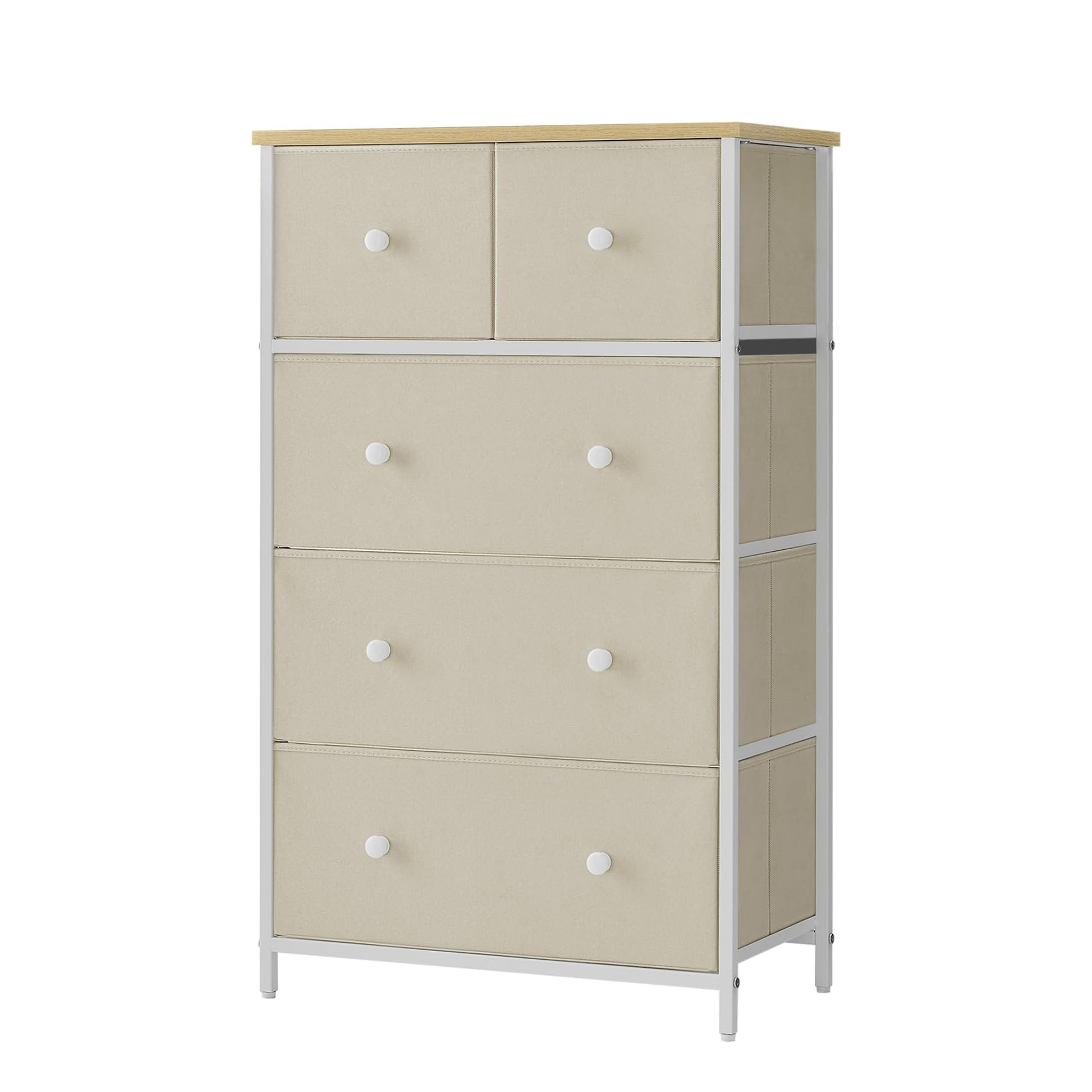 5-Drawer Fabric Storage Organiser, Gold Cream - Metal Frame Dresser