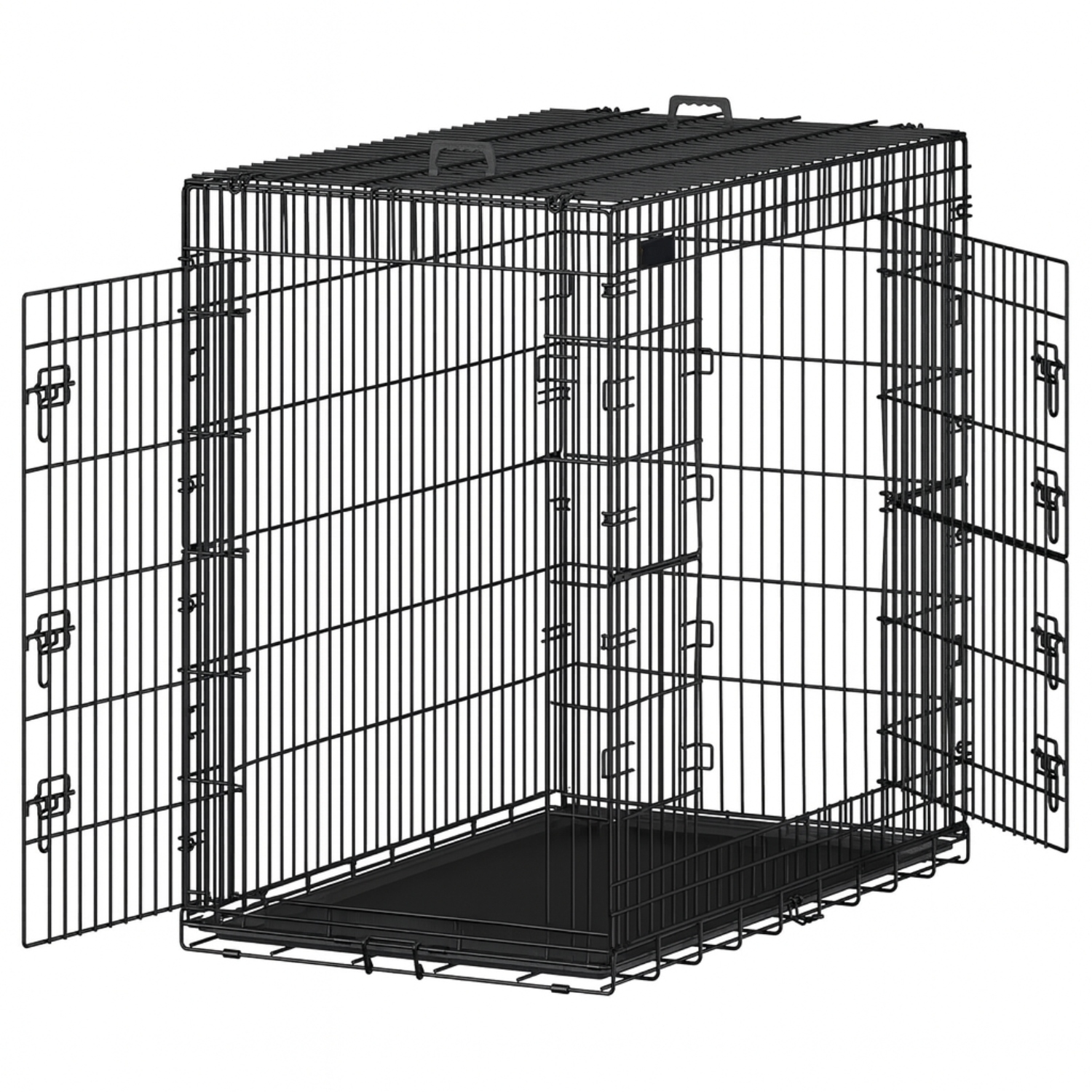 Heavy-Duty Foldable Metal Dog Cage, Black - 2 Doors & Removable Tray