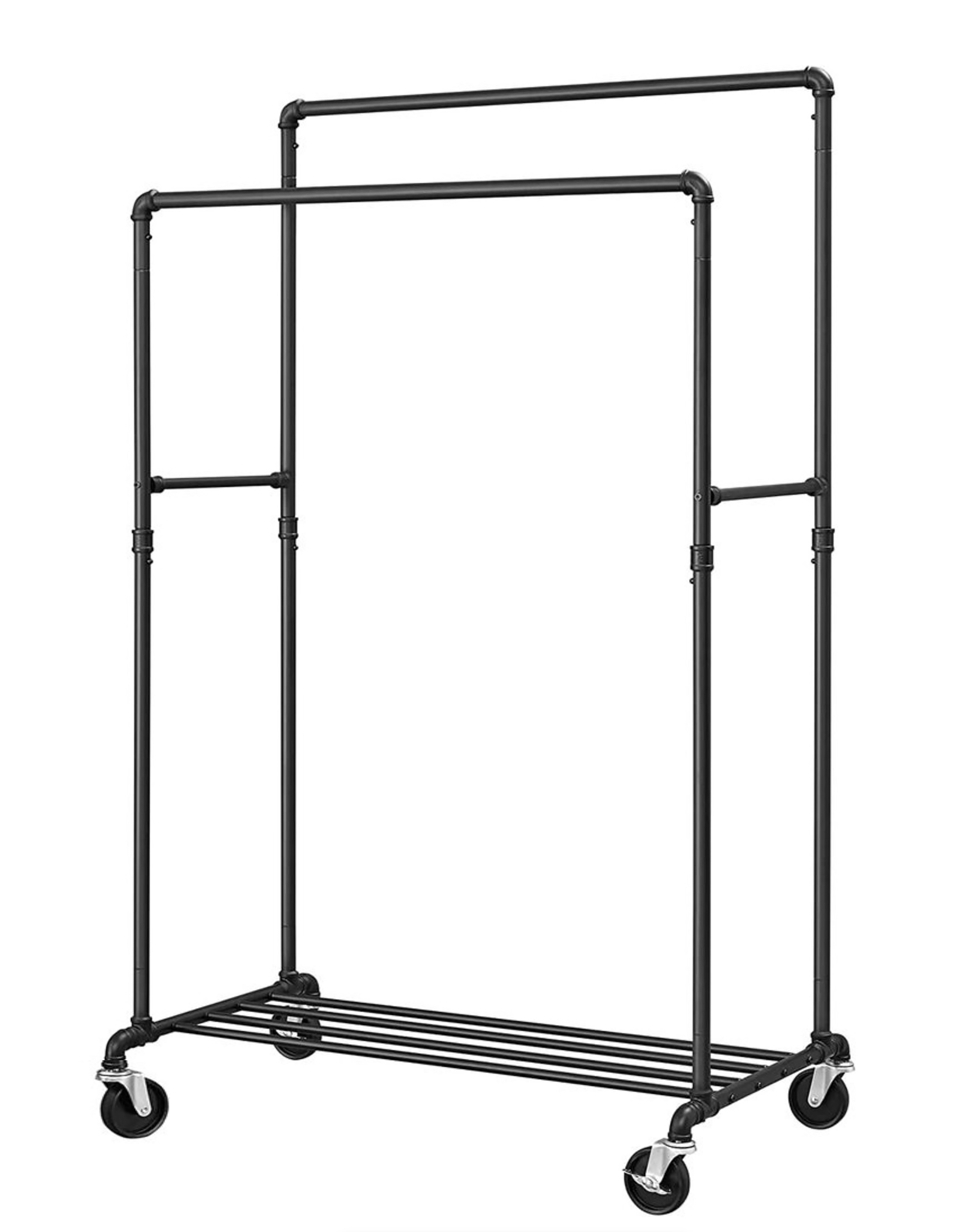Heavy-Duty Rolling Clothes Rack, 90kg Load Capacity - Double Rail, Wardrobe & Laundry