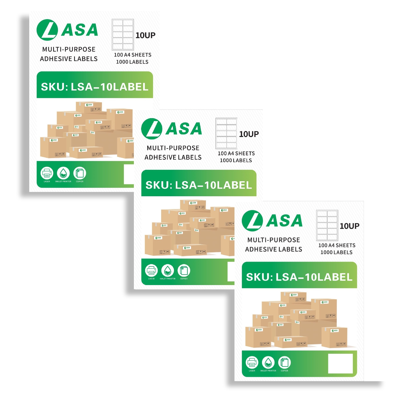 A4 Adhesive Label Sheets, 10-Up, 3-Pack - for Laser & Inkjet Printers